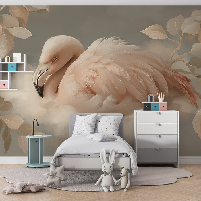 **Barneveggtapet | Delikat flamingo på en myk sky**