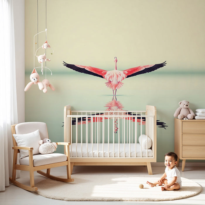 Baby room wallpaper | Elegant flamingo with soothing reflection