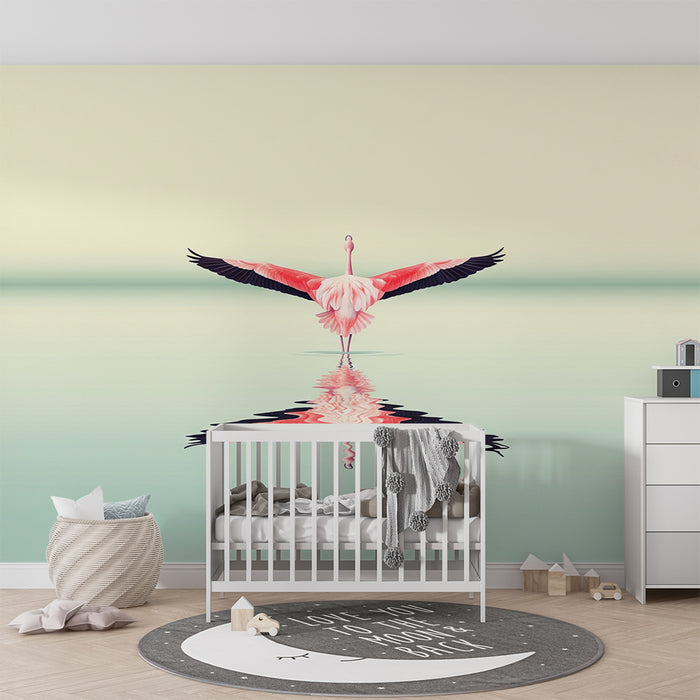 Baby room wallpaper | Elegant flamingo with soothing reflection