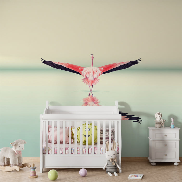 Baby room wallpaper | Elegant flamingo with soothing reflection