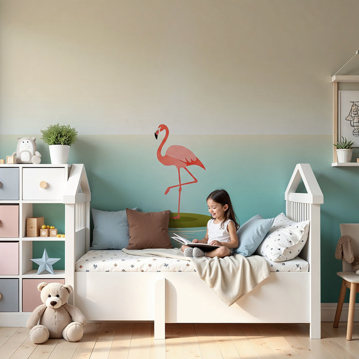 Nursery wallpaper | Flamingo on a peaceful island