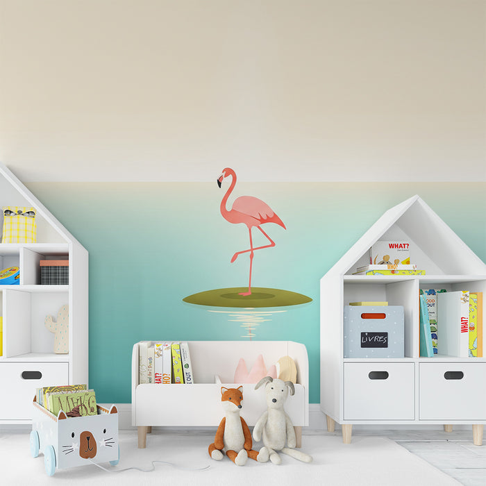 Nursery wallpaper | Flamingo on a peaceful island