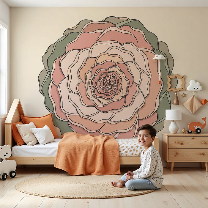 Papel de parede para quarto de bebé | Flor delicada com tons pastel e contornos refinados