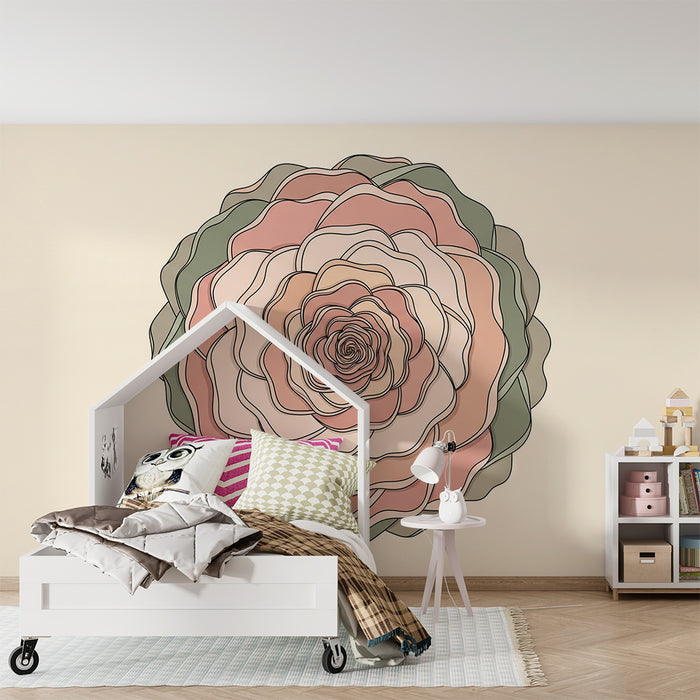 Papel de parede para quarto de bebé | Flor delicada com tons pastel e contornos refinados