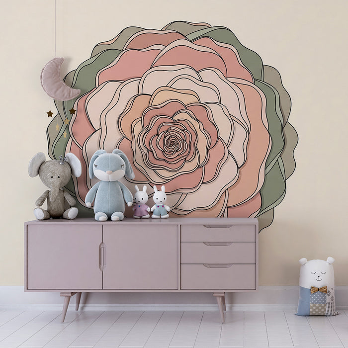 Papel de parede para quarto de bebé | Flor delicada com tons pastel e contornos refinados