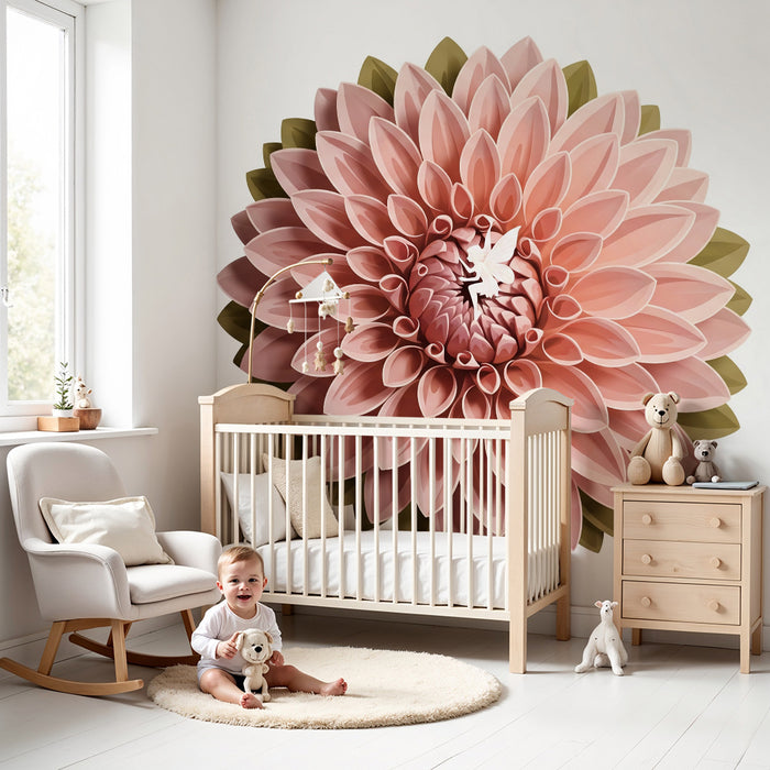 Papier peint chambre bébé | Fleur pivoines rose avec une touche féerique