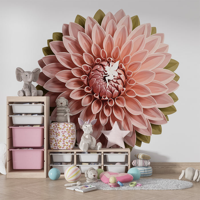Papier peint chambre bébé | Fleur pivoines rose avec une touche féerique