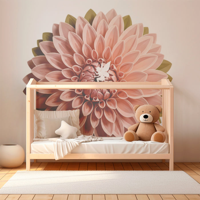 Papier peint chambre bébé | Fleur pivoines rose avec une touche féerique