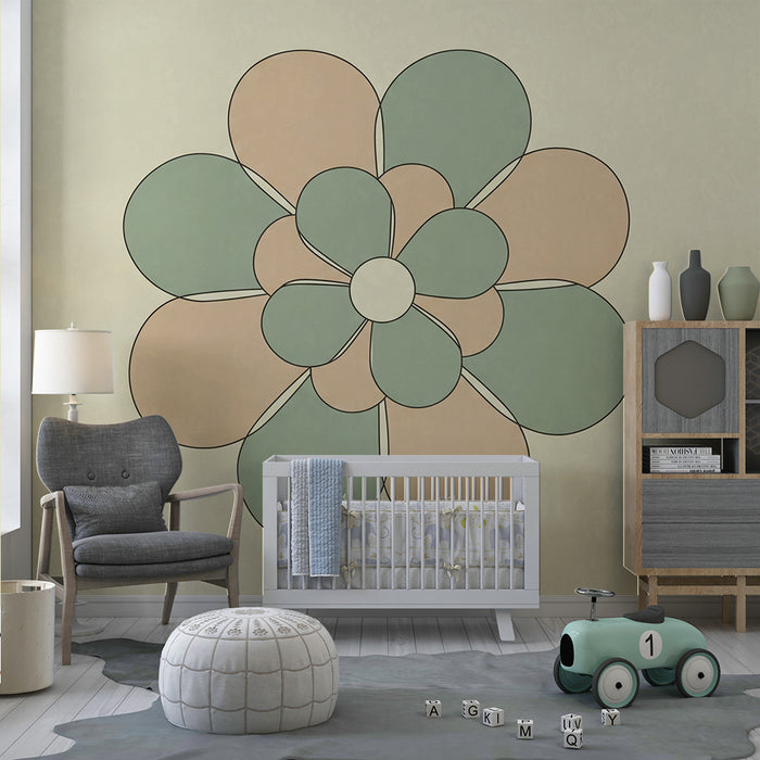Papier peint chambre bébé | Fleur stylisée aux couleurs douces