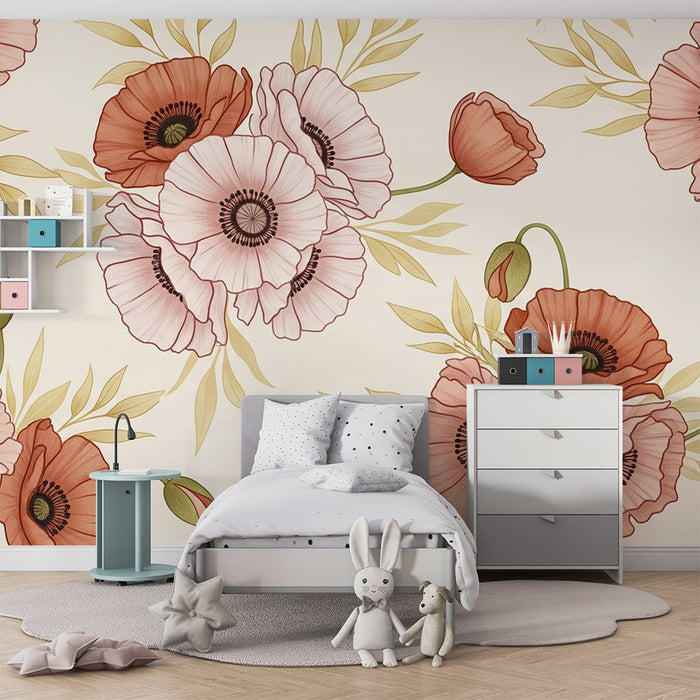 Papel de parede quarto bebê | Flores em tons pastel