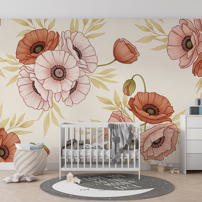 Papel de parede quarto bebê | Flores em tons pastel