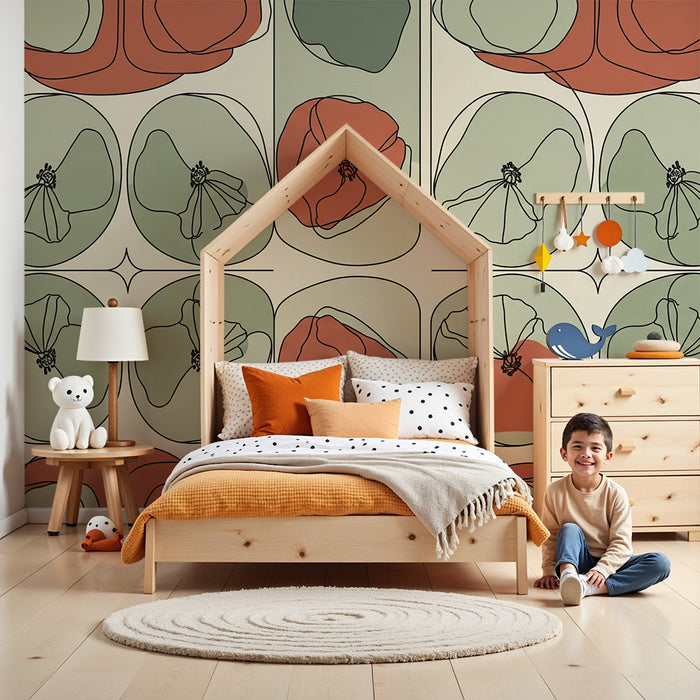 Nursery room wallpaper | Abstract flowers in soft and warm tones