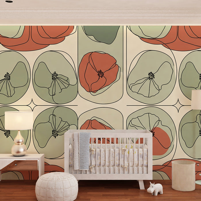 Nursery room wallpaper | Abstract flowers in soft and warm tones