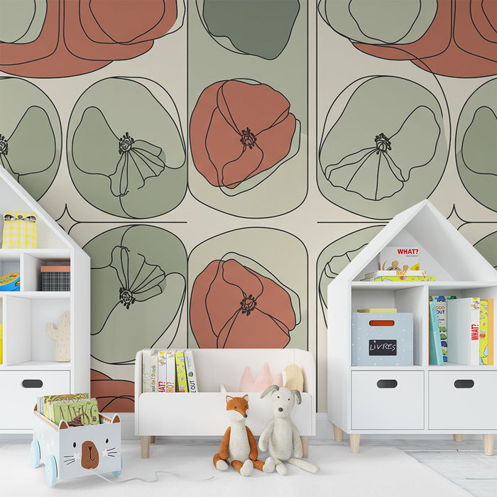 Nursery room wallpaper | Abstract flowers in soft and warm tones