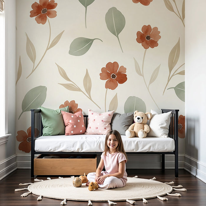 Papel de parede quarto bebê | Flores aquarela delicadas