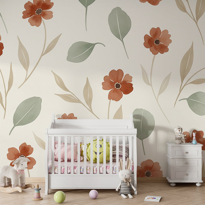 Papel de parede quarto bebê | Flores aquarela delicadas