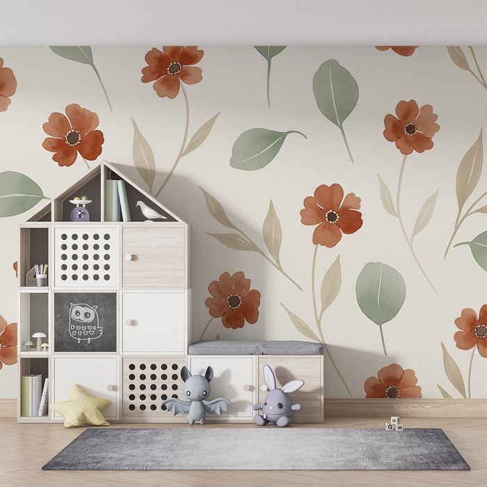 Papel de parede quarto bebê | Flores aquarela delicadas