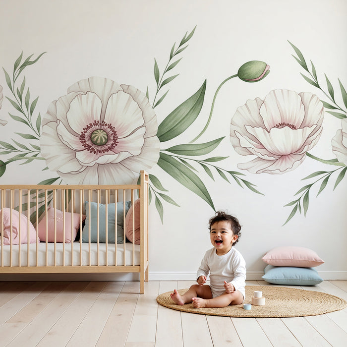 Papel de parede quarto bebê | Flores em cores suaves