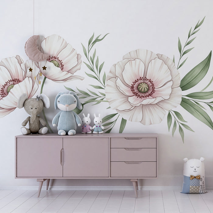 Papel de parede quarto bebê | Flores em cores suaves
