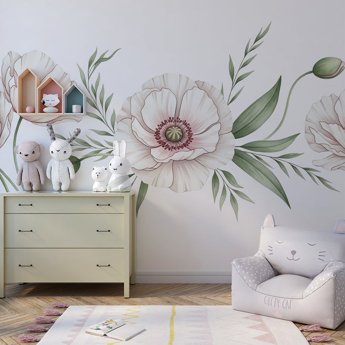 Papel de parede quarto bebê | Flores em cores suaves
