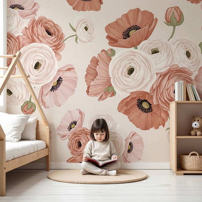 Papel de parede quarto bebê | Flores em cores suaves