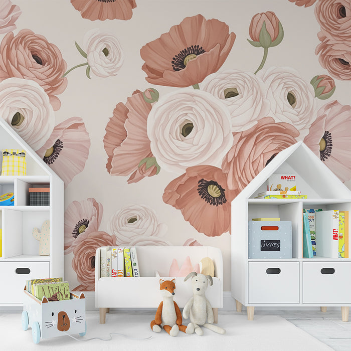 Papel de parede quarto bebê | Flores em cores suaves