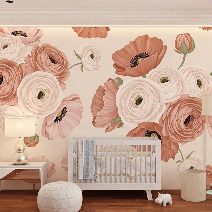 Papel de parede quarto bebê | Flores em cores suaves