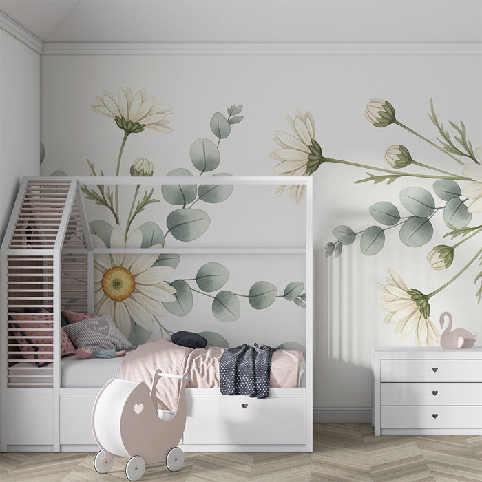 Papel de parede quarto bebê | Cvijeće s pozadinom u bež tonovima