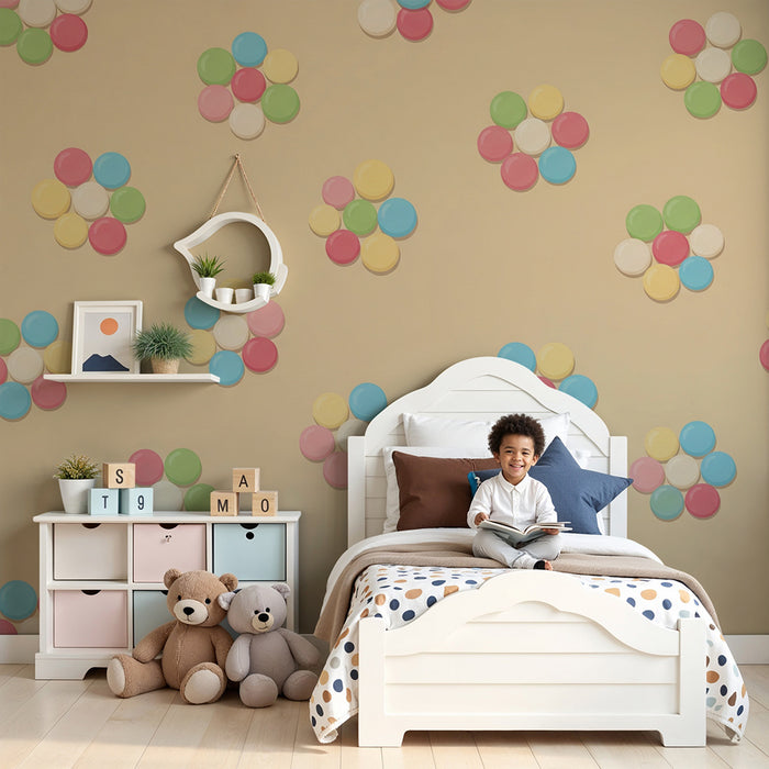 Babyzimmer Tapete | Bunte Blütenpunkte auf zartem Grund