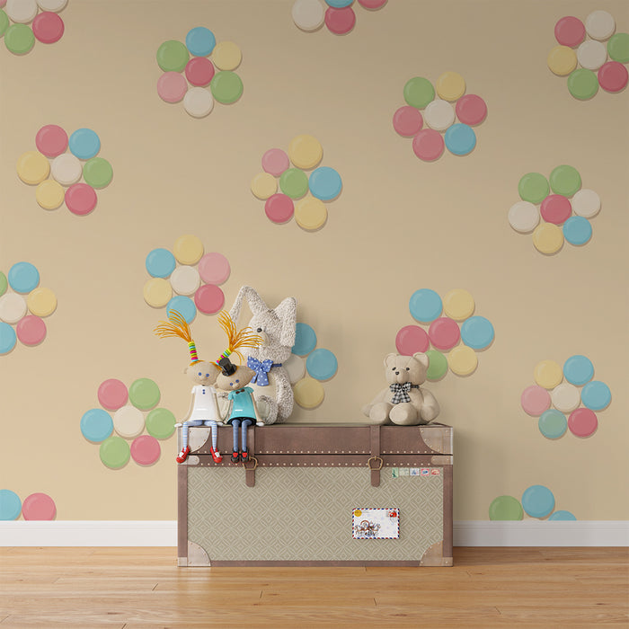 Babyzimmer Tapete | Bunte Blütenpunkte auf zartem Grund