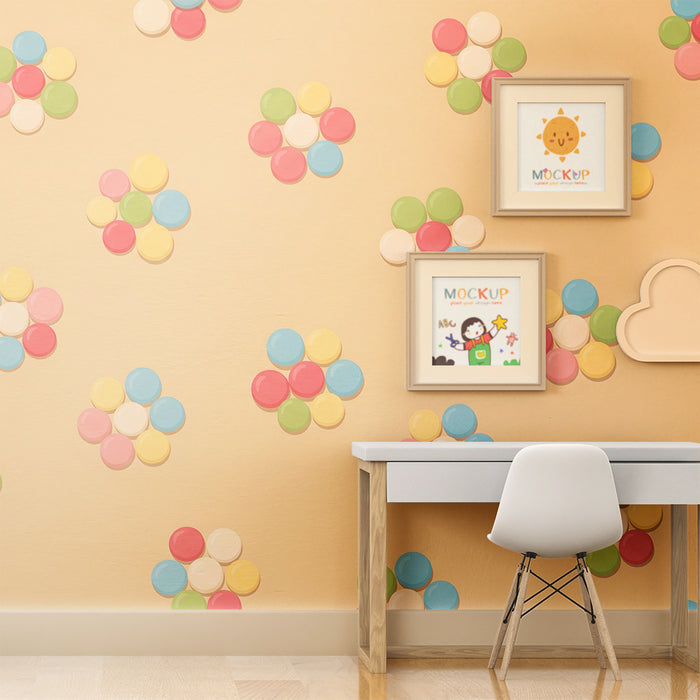 Babyzimmer Tapete | Bunte Blütenpunkte auf zartem Grund