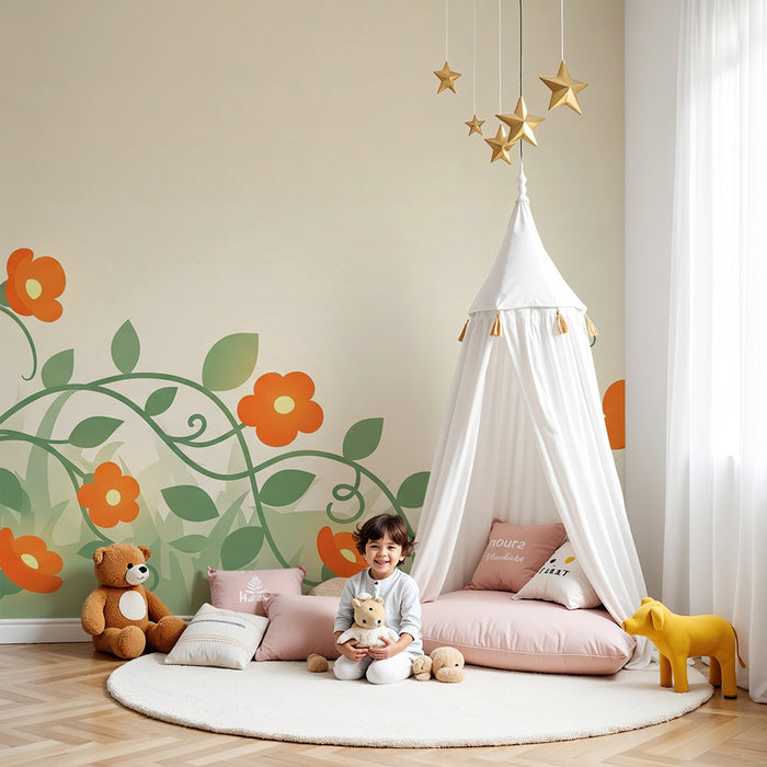 Barntapet | Färgglada blommor och mjuka löv