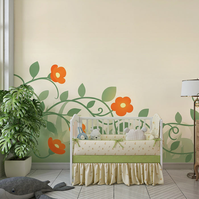 Barntapet | Färgglada blommor och mjuka löv