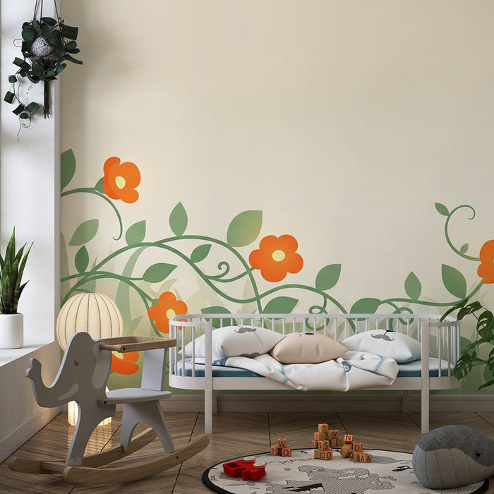 Barntapet | Färgglada blommor och mjuka löv