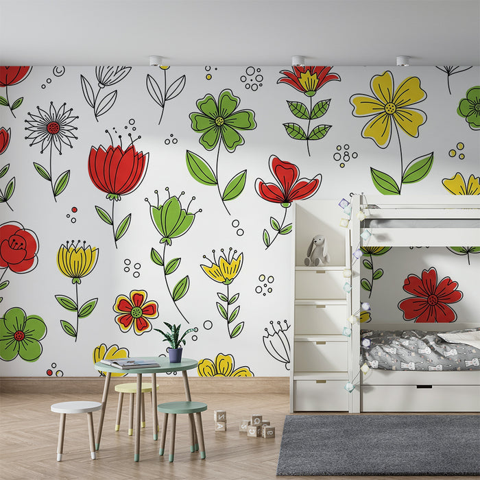 Nursery room wallpaper | Colourful and joyful flowers