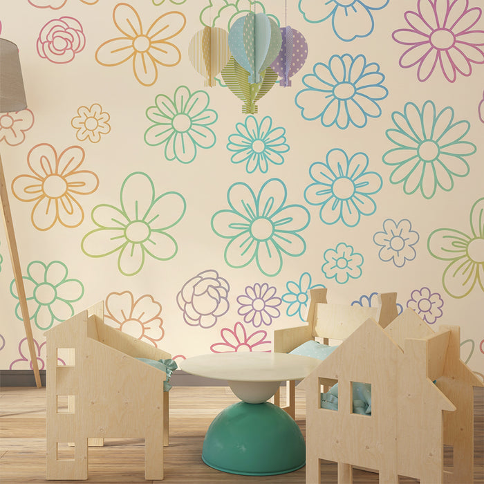 Børneværelse tapet | Farverige og lette blomster