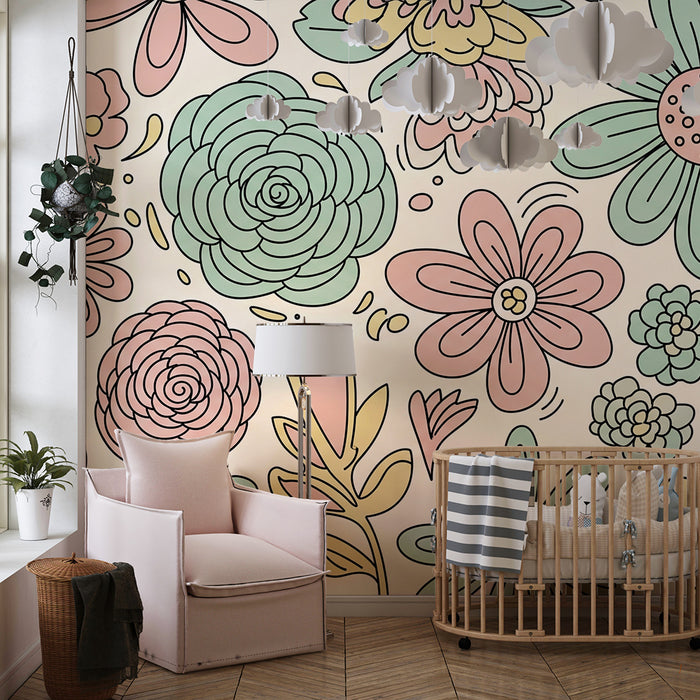 Tapety dla dzieci | Kolorowe kwiaty i delikatne wzory