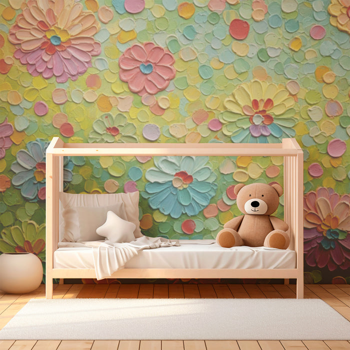 Papel de parede quarto bebê | Barviti cvetovi in nežni vzorci za veselo vzdušje