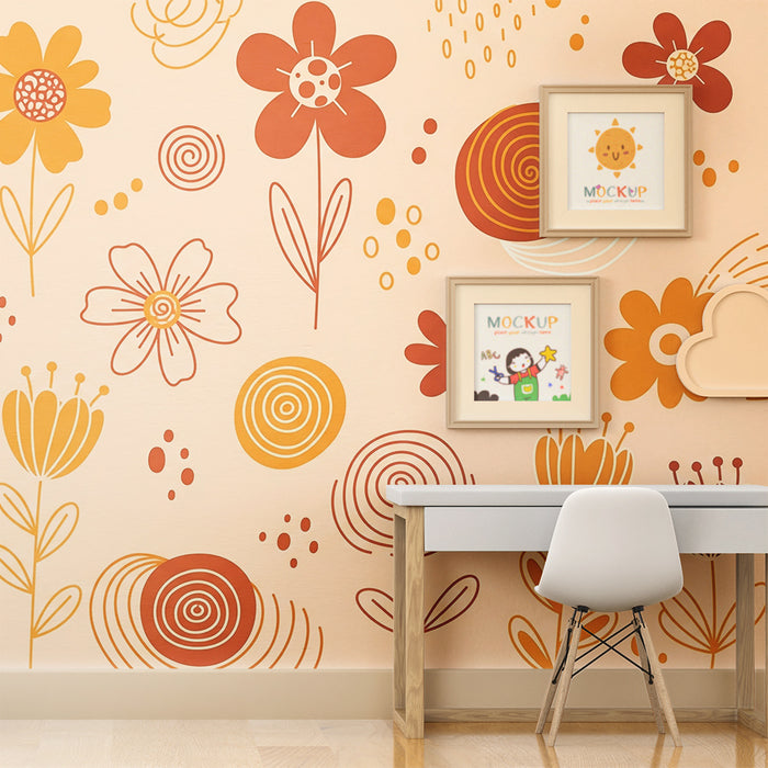 Babyzimmer Tapete | Bunte Blumen und verspielte Muster