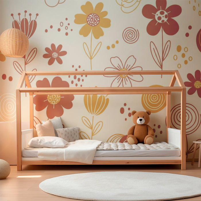 Babyzimmer Tapete | Bunte Blumen und verspielte Muster