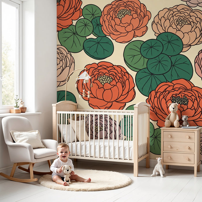 Barnrumspapper | Färgglada blommor och näckrosor