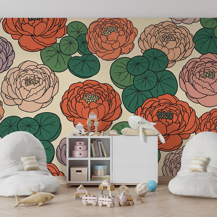 Barnrumspapper | Färgglada blommor och näckrosor