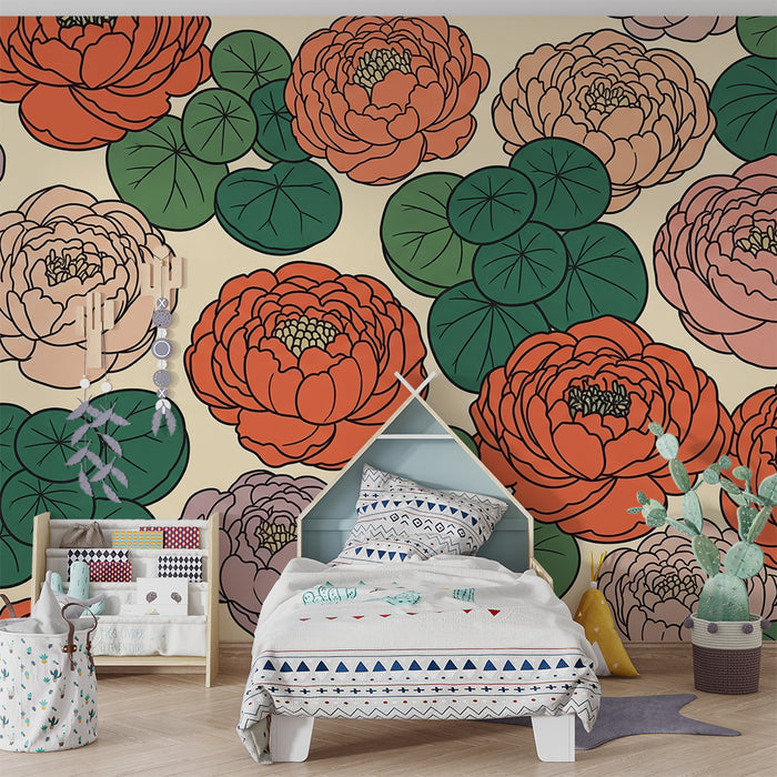 Barnrumspapper | Färgglada blommor och näckrosor