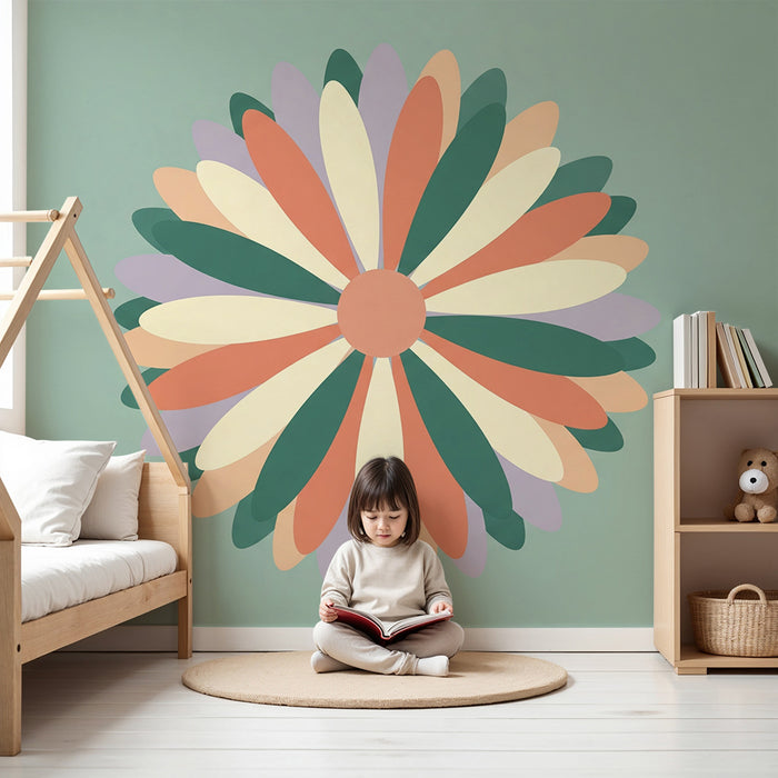 Papel de parede para quarto de bebé | Flores coloridas sobre fundo suave