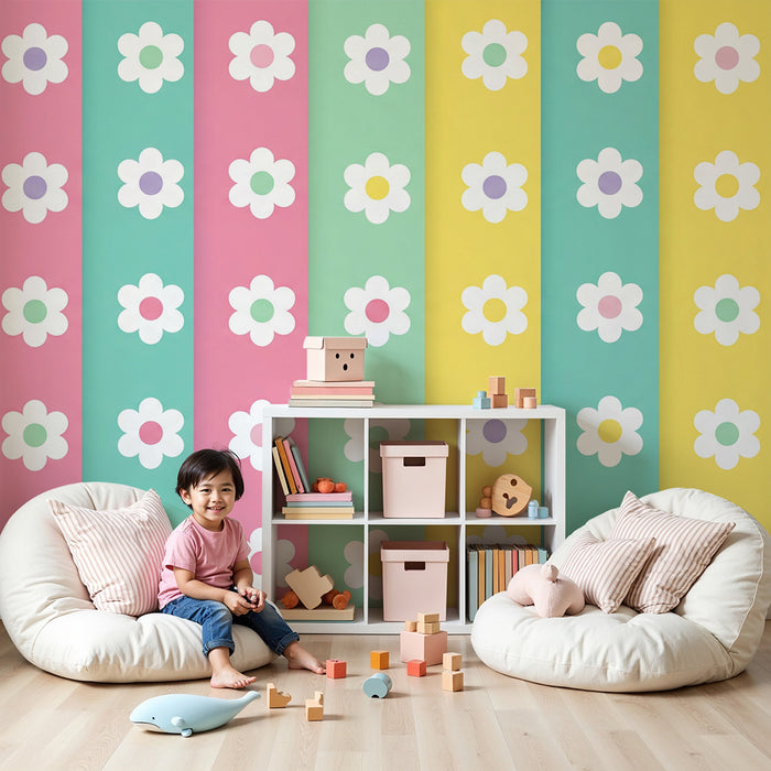 Babyromspapir | Fargerike blomster på pastellbakgrunn