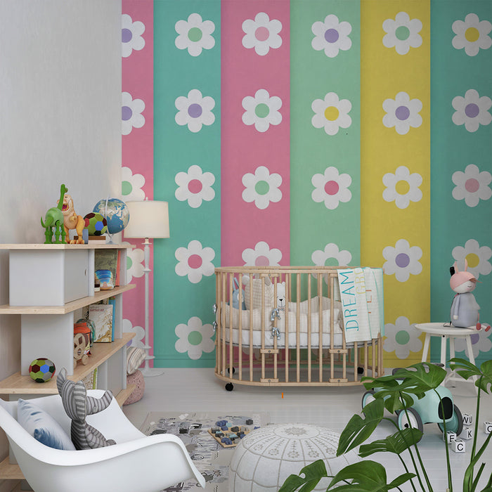 Babyromspapir | Fargerike blomster på pastellbakgrunn