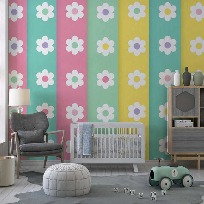 Babyromspapir | Fargerike blomster på pastellbakgrunn
