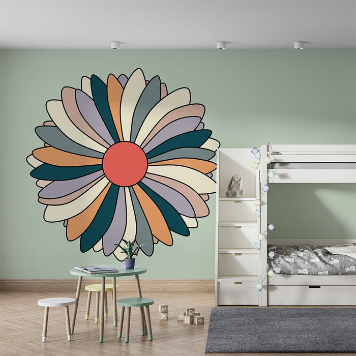 Carta da parati per camerette | Fiori colorati su sfondo pastello rilassante