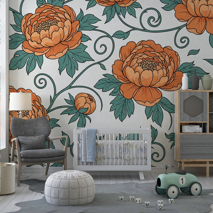 Babyromsveggtapet | Appelsinblomster og frodig løvverk