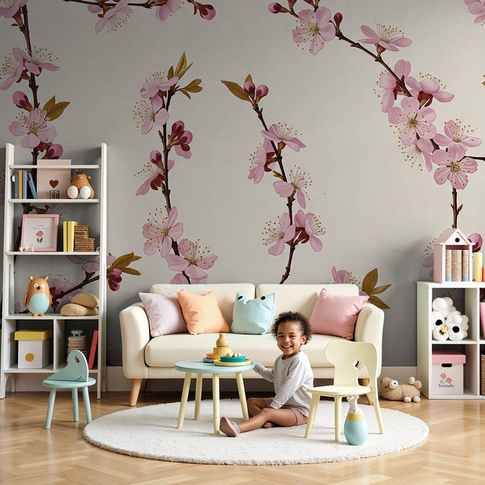 Barntapet | Delikata körsbärsblommor på krämig bakgrund